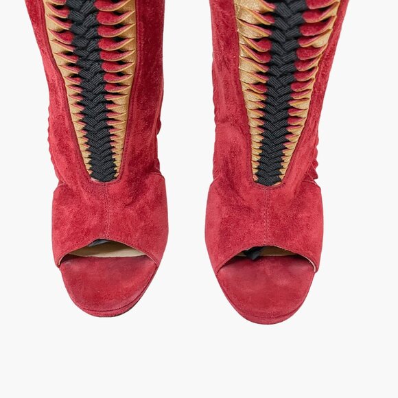 Christian Louboutin Miss Circus 120 Boot EU 35.5 US 5.5 Red High Heel Cutout - Picture 4 of 13